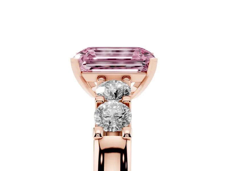 Emerald Cut Five Stone Engagement Ring Setting for a Fancy Pink Lab-Grown Diamond | Rose Gold