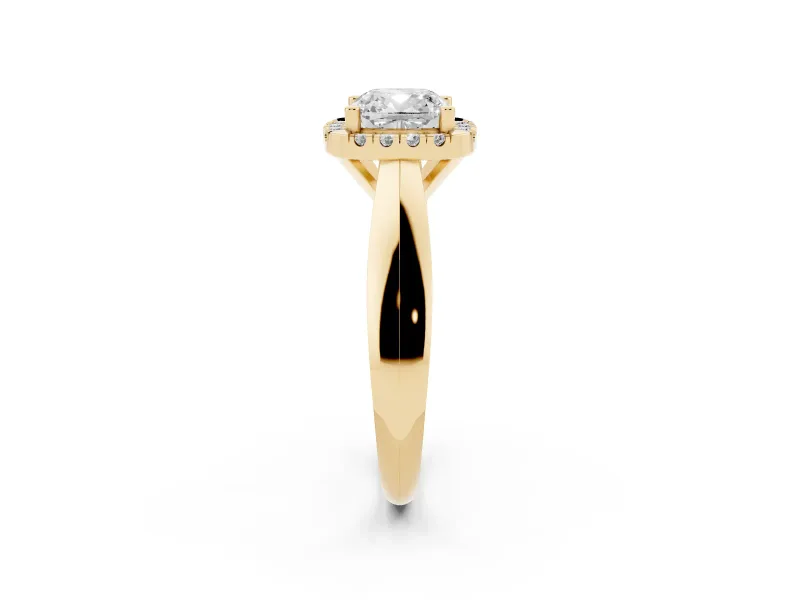 Cushion Cut Halo Engagement Ring Setting | Square Profile Band | Yellow Gold