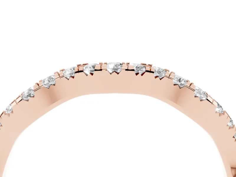 Round Diamond Scalloped Pavé Wedding Band Set in Rose gold with Shared Prong Setting