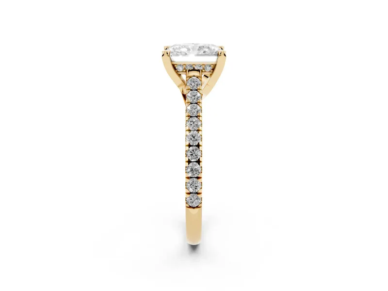 Radiant Cut Hidden Halo Pave Engagement Ring Setting | Claw Prongs | Yellow Gold