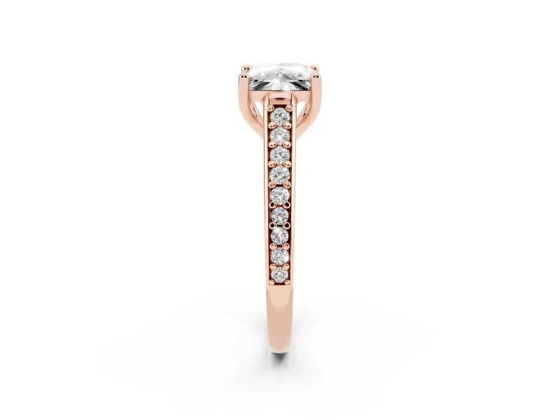 Princess Cut Graduated Pave Cathedral Engagement Ring Setting | Scroll Cut-Outs | Rose Gold