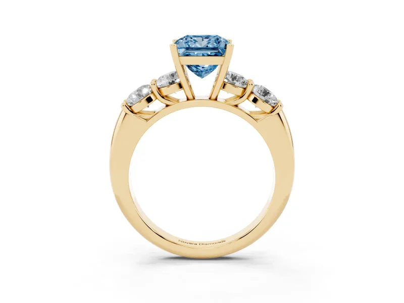 Princess Cut Five Stone Engagement Ring Setting for a Fancy Blue Lab-Grown Diamond | Prong Set Side Stones | Yellow Gold