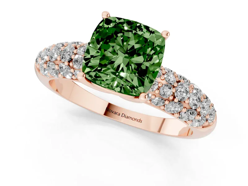 Cushion Cut Multi Row Pave Engagement Ring Setting for a Fancy Green Lab-Grown Diamond | Rose Gold