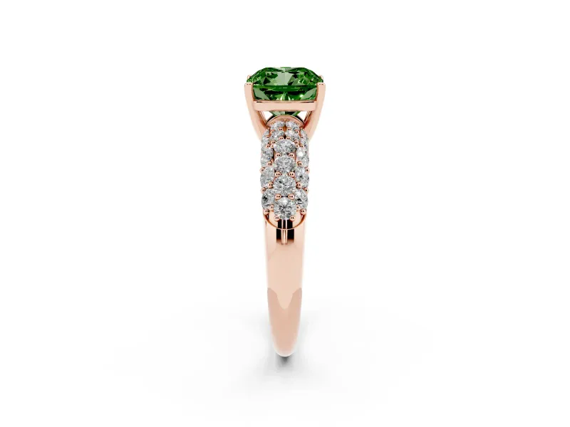 Cushion Cut Multi Row Pave Engagement Ring Setting for a Fancy Green Lab-Grown Diamond | Rose Gold