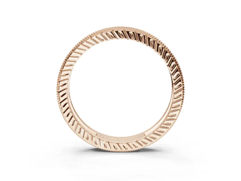 Round Lab-Grown Diamond Milgrain Pavé Eternity Band | Carved Side Walls | Rose Gold