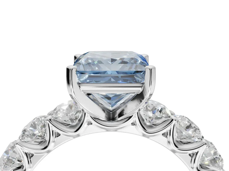 Princess Cut Side Stone Engagement Ring Setting for a Fancy Blue Lab-Grown Diamond | Scalloped Prong Accents | Platinum