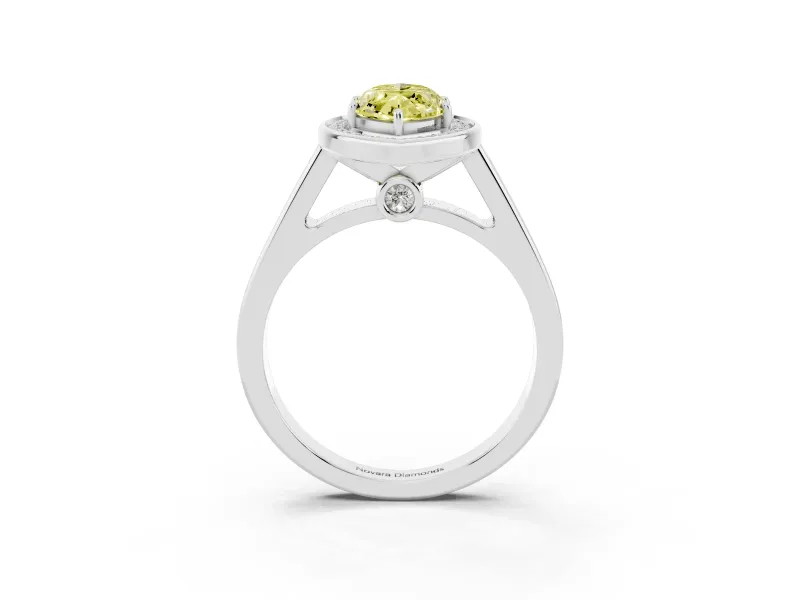 Fancy Yellow Marquise Cut Diamond Halo Solitaire Ring Set in Silver with Pavé Band and Bezel Setting