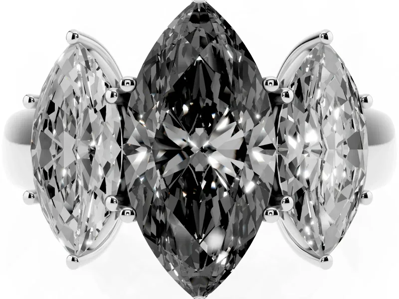 Marquise Three Stone Engagement Ring Setting for a Black Center | Touching Side Stones | Platinum
