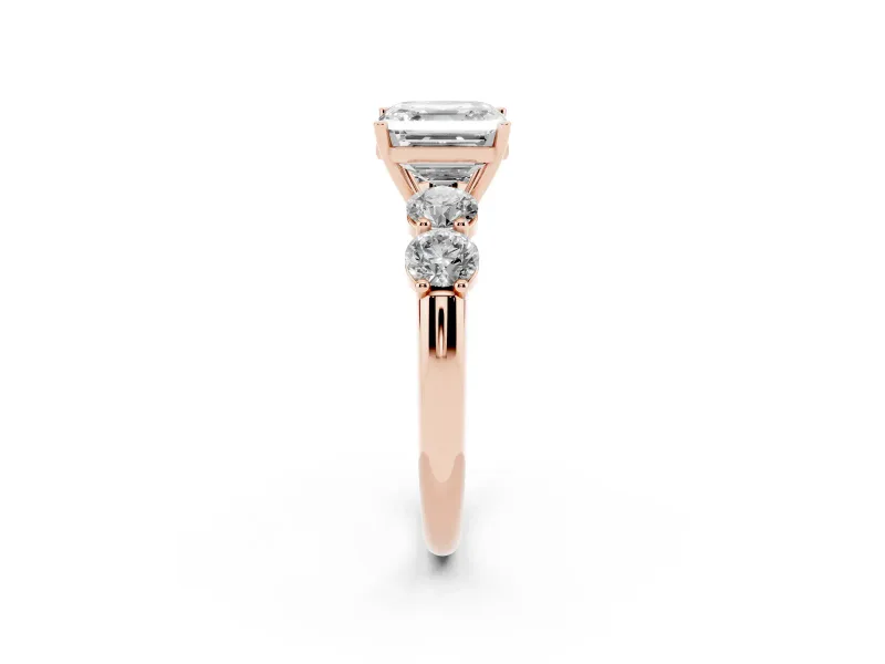 Asscher Cut Five Stone Engagement Ring Setting | Prong Set Side Stones | Rose Gold