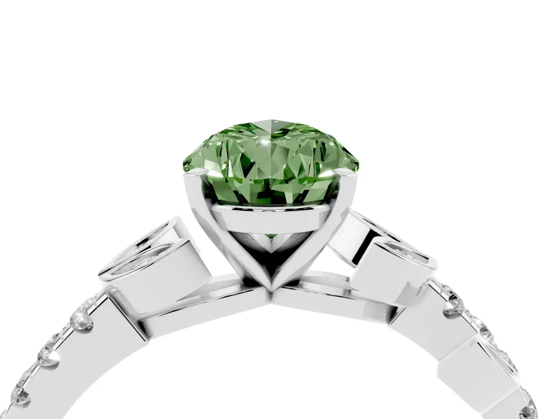 Fancy Green Pear Cut Diamond Solitaire Leaf-Inspired Ring Set in White gold with Pavé Band and Prong Setting