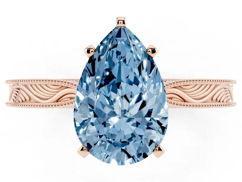 Pear-Shaped Engraved Engagement Ring Setting for a Fancy Blue Lab-Grown Diamond | Rose Gold