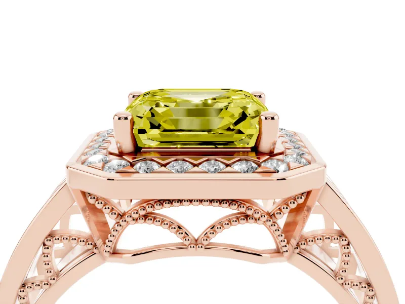 Asscher Cut Halo Engagement Ring Setting for a Fancy Yellow Lab-Grown Diamond | Channel-Set Split Shank | Rose Gold