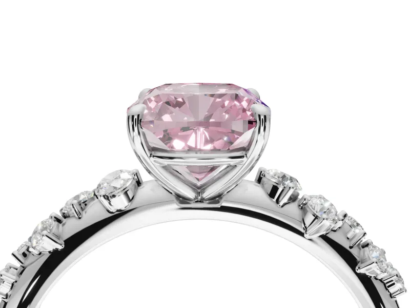 Cushion Cut Graduated Solitaire Engagement Ring Setting for a Fancy Pink Lab-Grown Diamond | Platinum