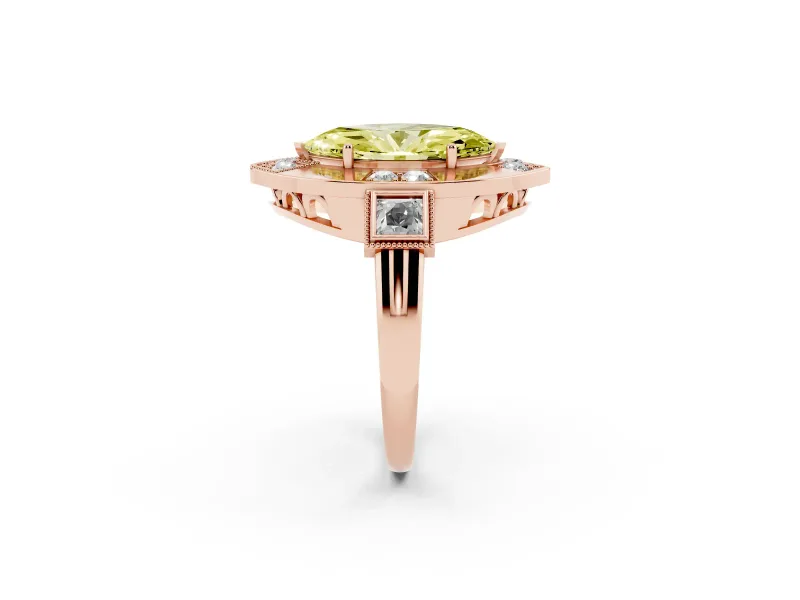 Marquise Milgrain Sectioned Halo Engagement Ring Setting for a Fancy Yellow Lab-Grown Diamond | Rose Gold