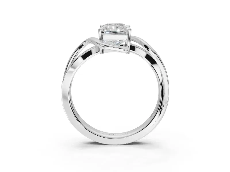 Radiant Cut Bypass Solitaire Engagement Ring Setting | Pavé and Plain Strands | Sterling Silver