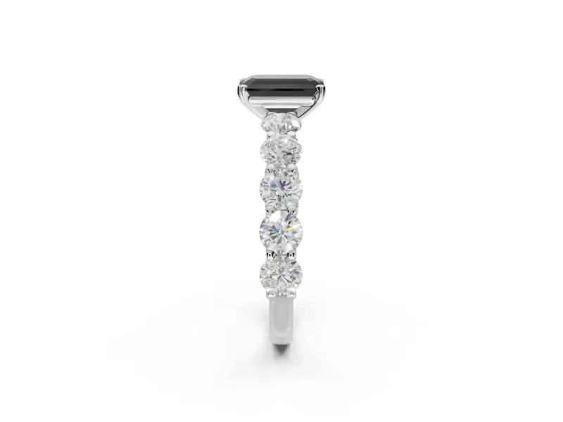 Emerald Cut Side Stone Engagement Ring Setting for a Black Center | White Gold
