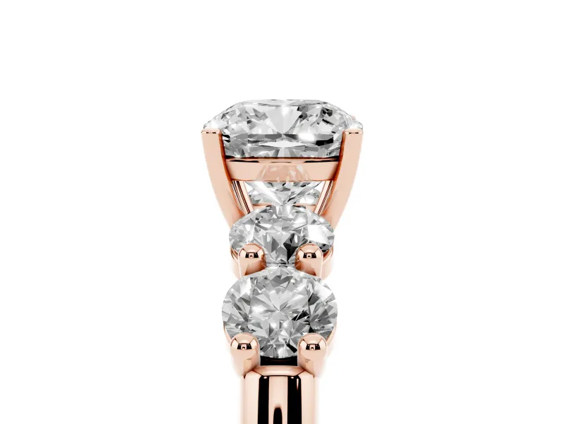 Cushion Cut Five Stone Engagement Ring Setting | Prong Set Side Stones | Rose Gold