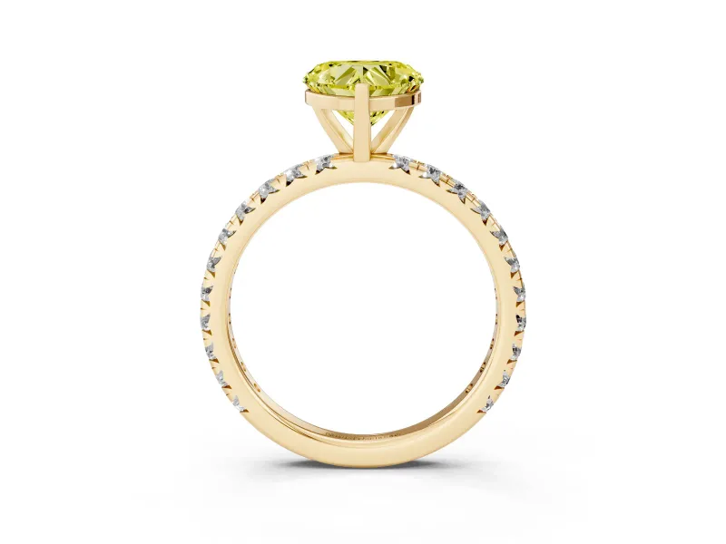Heart-Shaped Pavé Solitaire Engagement Ring Setting for a Fancy Yellow Lab-Grown Diamond | Yellow Gold