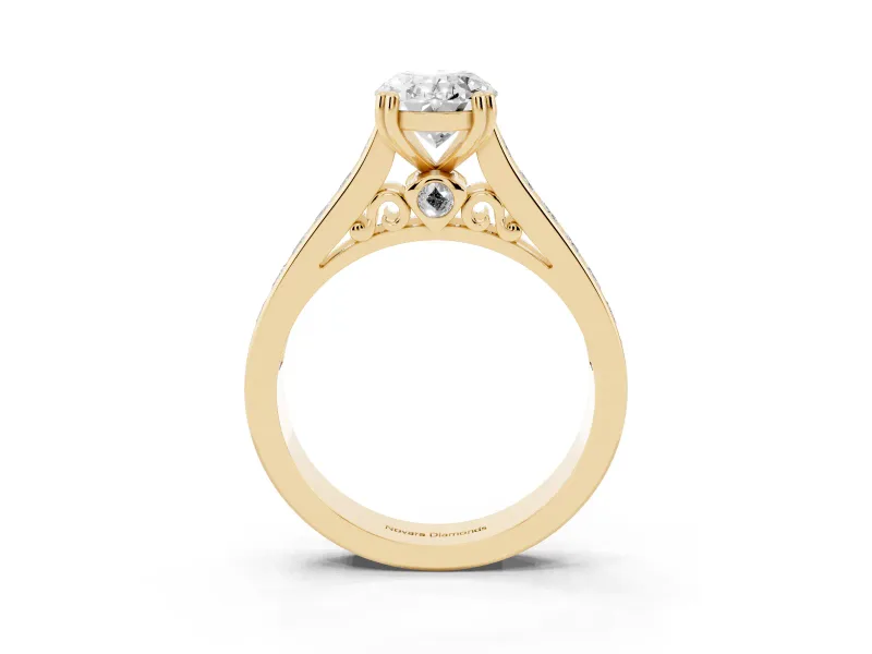 Oval Cathedral Channel Set Engagement Ring Setting | Double Claw Prongs | Yellow Gold