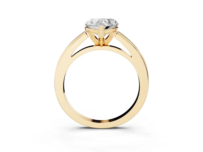 Heart Cut Diamond Solitaire Ring Set in Yellow gold with Prong Setting and Classic Band