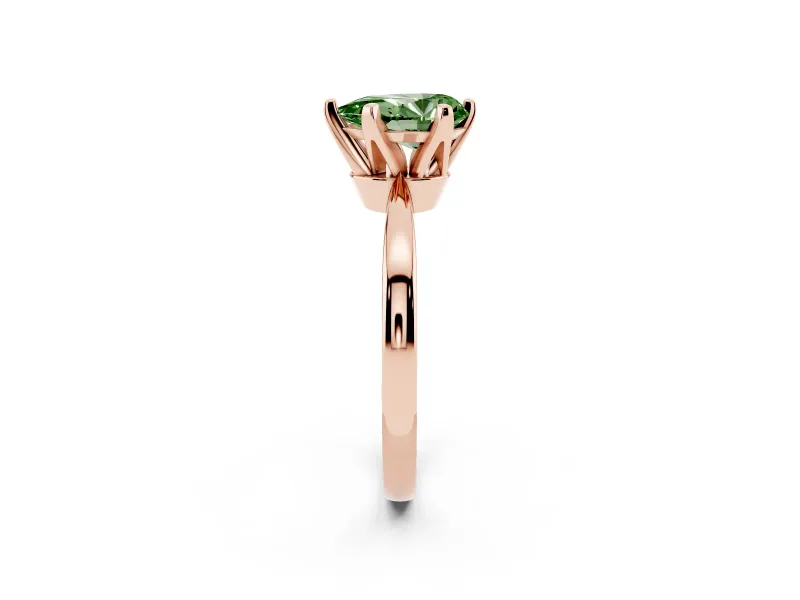 Fancy Green Pear Cut Diamond Solitaire Engagement Ring Set in Rose gold with Slim Tapered Solitaire Band