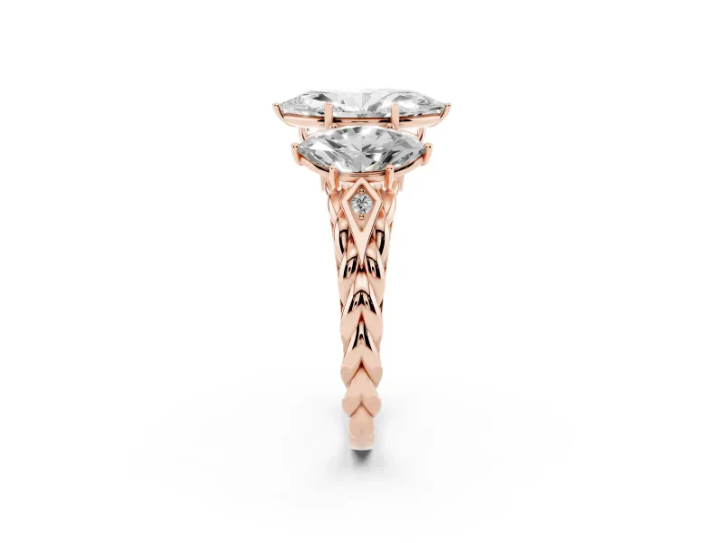 Marquise Three Stone Engagement Ring Setting | Braided Band | Rose Gold