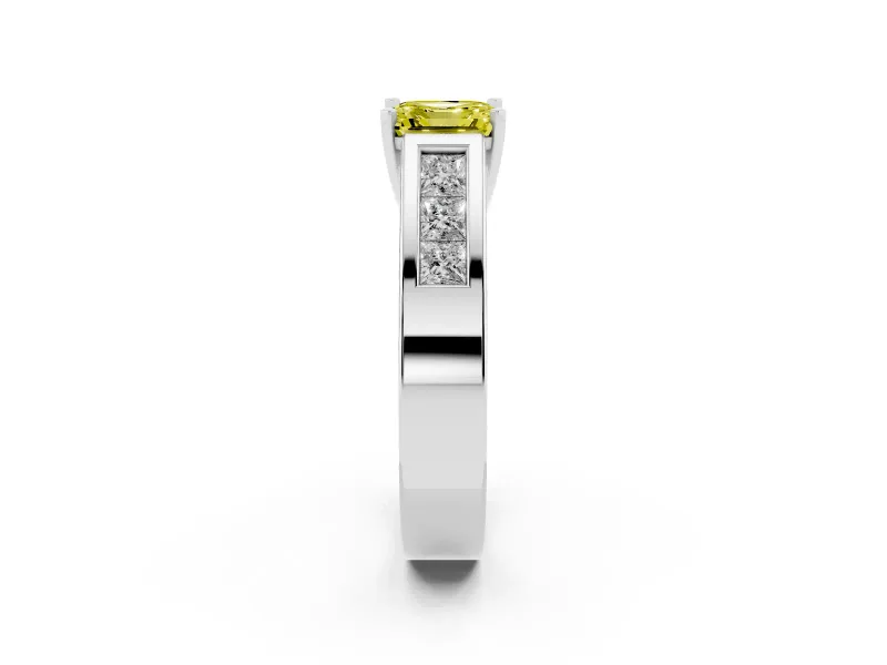 Asscher Cut Channel-Set Engagement Ring Setting for a Fancy Yellow Lab-Grown Diamond | Platinum