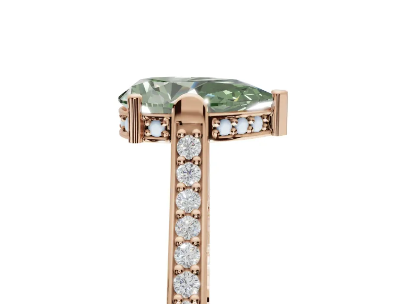 Pear-Shaped Vintage Cathedral Engagement Ring Setting for a Fancy Green Lab-Grown Diamond | Carved Band | Rose Gold
