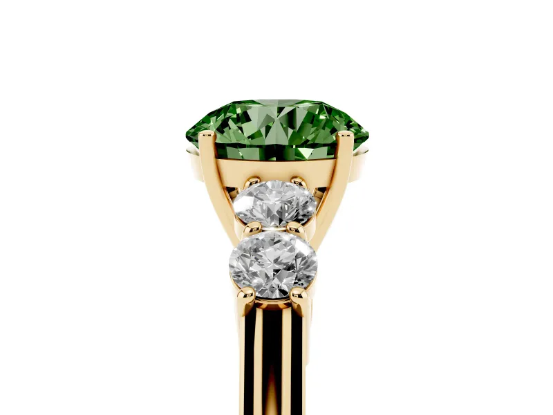 Round Close Set Five Stone Engagement Ring Setting for a Fancy Green Lab-Grown Diamond | Yellow Gold