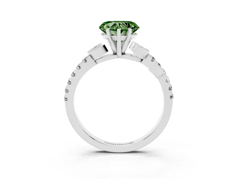 Heart-Shaped Leaf Pavé Engagement Ring Setting for a Fancy Green Lab-Grown Diamond | Platinum