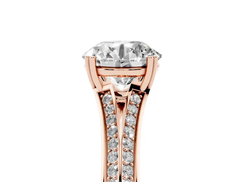Round Pave Split Shank Engagement Ring Setting | Double Claw Prongs | Rose Gold