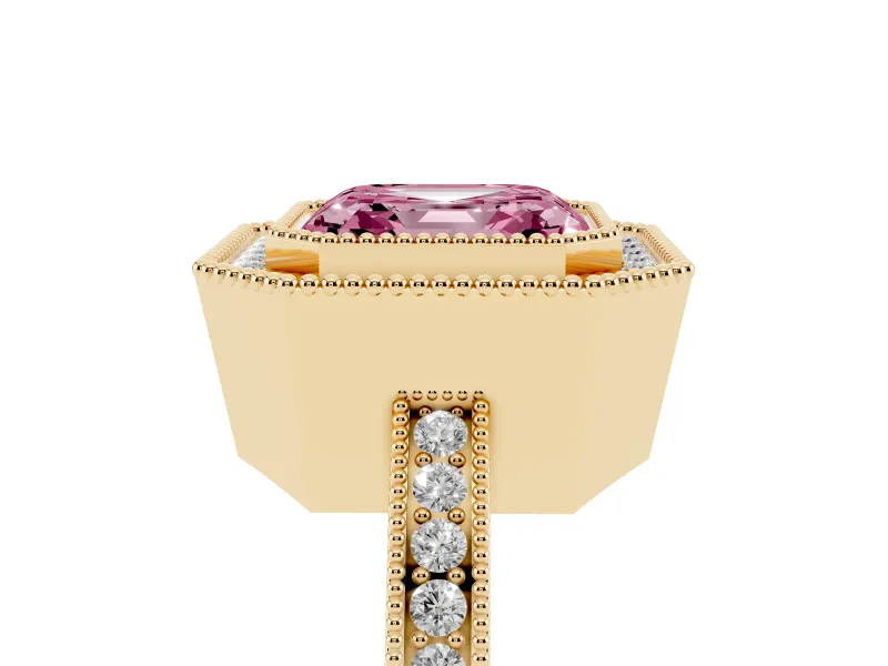 Asscher Cut Milgrain Halo Engagement Ring Setting for a Fancy Pink Lab-Grown Diamond | Yellow Gold