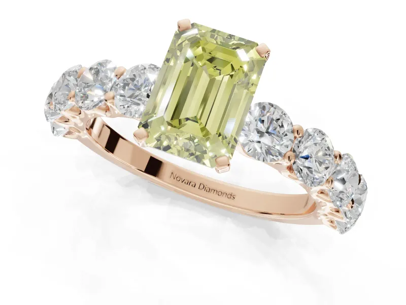 Emerald Cut Engagement Ring Setting for a Fancy Yellow Lab-Grown Diamond | Rose Gold - Design NV-24455