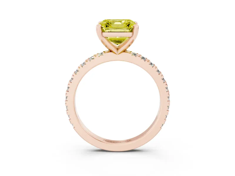Asscher Cut Pavé Engagement Ring Setting for a Fancy Yellow Lab-Grown Diamond | Rose Gold