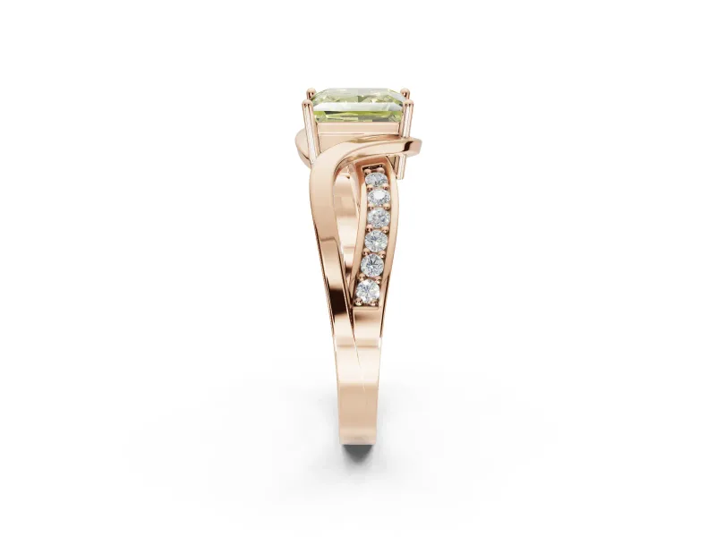 Princess Cut Bypass Solitaire Engagement Ring Setting for a Fancy Yellow Lab-Grown Diamond | Pavé Strands | Rose Gold