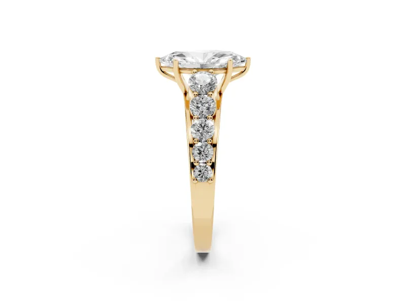 Marquise Graduated Side Stone Engagement Ring Setting | Flat Top Band | Yellow Gold