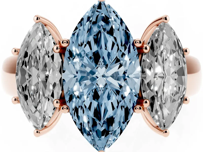 Marquise 3 Stone Engagement Ring Setting for a Fancy Blue Lab-Grown Diamond | Rose Gold