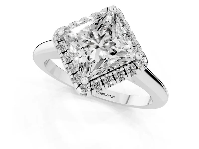Princess Cut Halo Engagement Ring Setting | Plain Polished Band | White Gold