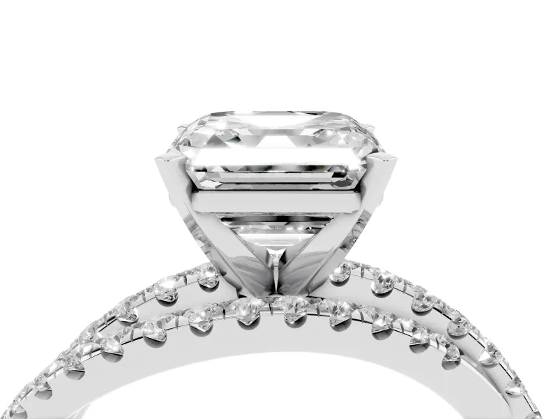Asscher Cut Twisted Pavé Solitaire Engagement Ring Setting | Three-Strand Band | Sterling Silver