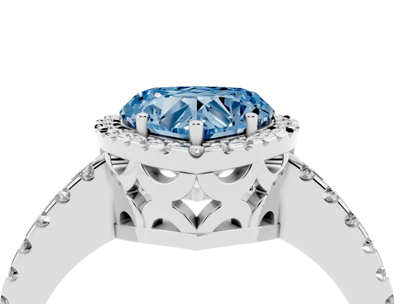 Heart-Shaped Pave Halo Engagement Ring Setting for a Fancy Blue Lab-Grown Diamond | Platinum