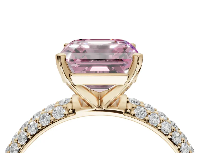 Asscher Cut Domed Pavé Engagement Ring Setting for a Fancy Pink Lab-Grown Diamond | Yellow Gold