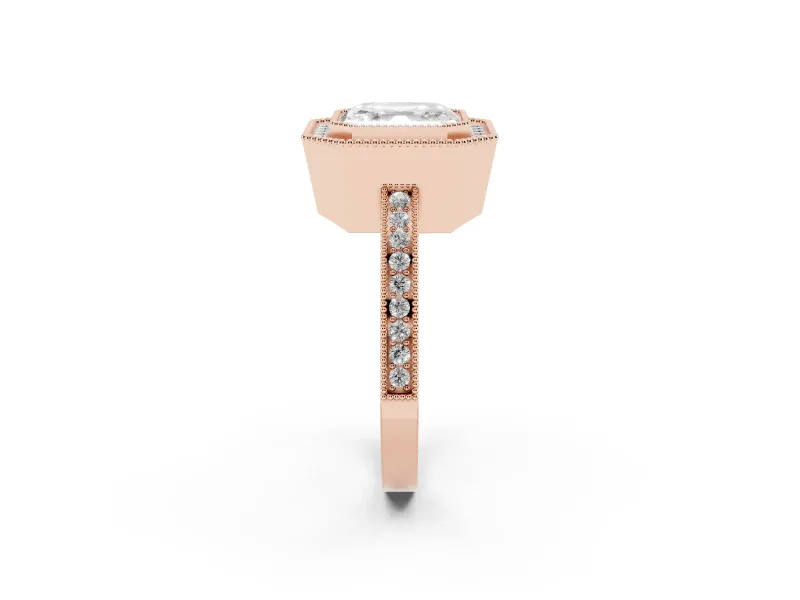 Asscher Cut Vintage Milgrain Halo Engagement Ring Setting | Filigree Gallery | Rose Gold