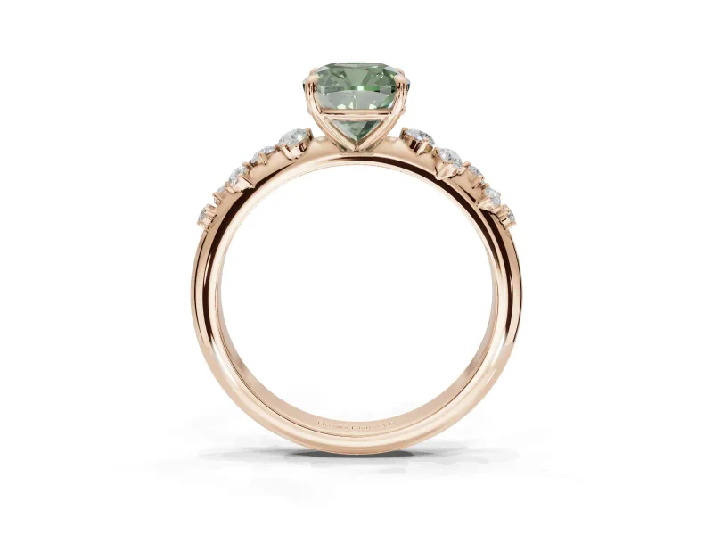 Cushion Cut Graduated Solitaire Engagement Ring Setting for a Fancy Green Lab-Grown Diamond | Rose Gold