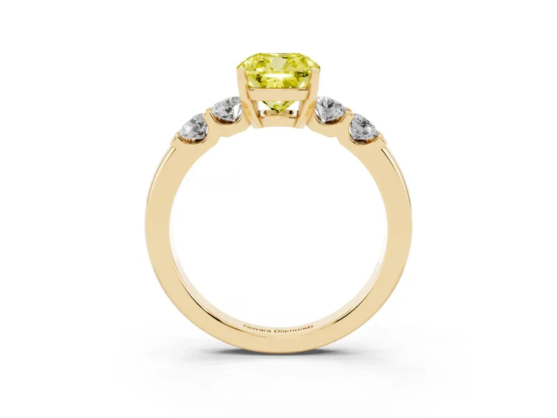 Fancy Yellow Cushion Cut Diamond Five-Stone Prong Set Engagement Ring Set in Yellow gold with Channel Band