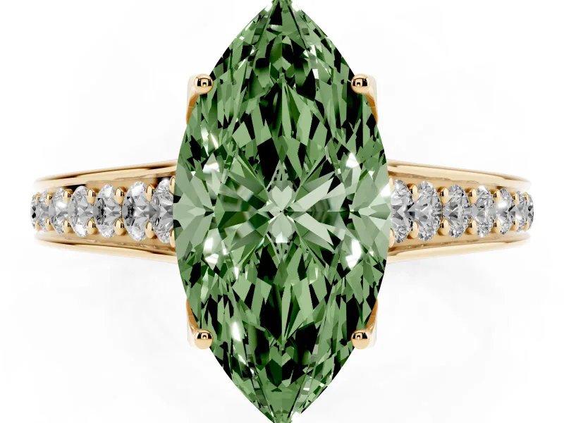 Marquise Graduated Pavé Engagement Ring Setting for a Fancy Green Lab-Grown Diamond | Yellow Gold