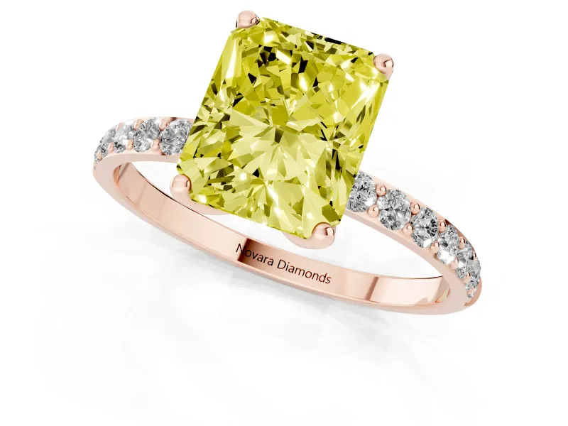 Radiant Cut Pave Solitaire Engagement Ring Setting for a Fancy Yellow Lab-Grown Diamond | Slim Band | Rose Gold