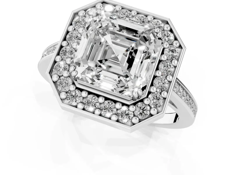 Asscher Cut Halo Engagement Ring Setting | Polished Halo Rim | White Gold