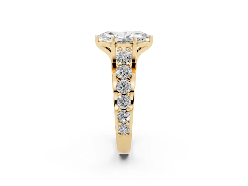 Marquise Graduated Side Stone Engagement Ring Setting | Shared Prong Rails | Yellow Gold