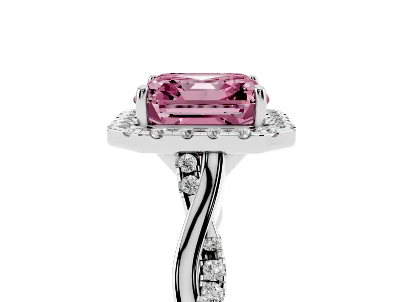 Asscher Cut Twist Halo Engagement Ring Setting for a Fancy Pink Lab-Grown Diamond | Platinum