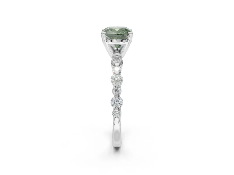 Cushion Cut Pavé Engagement Ring Setting for a Fancy Green Lab-Grown Diamond | Alternating Accents | White Gold